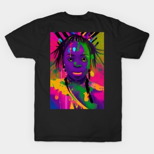 Happy Kwanzaa And Cool African American Woman Female Drawing T-Shirt